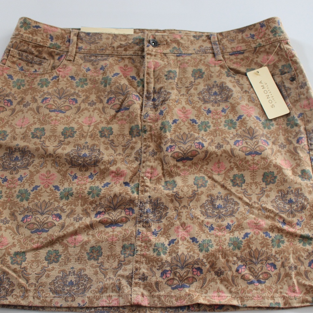 NWT Sonoma Khaki Floral Skirt